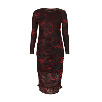 Liberté - Mesh Ls Long Dress - Black Bordeaux Flower